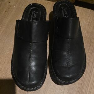 Josef Seibel Black Leather Slip-On Loafers